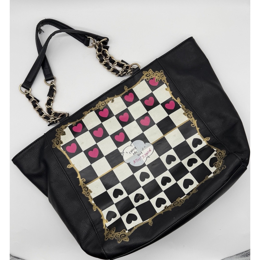 Betsey‎ Johnson Queen Kitsch Tote Check Me Out Hearts Checker Board Travel Bag